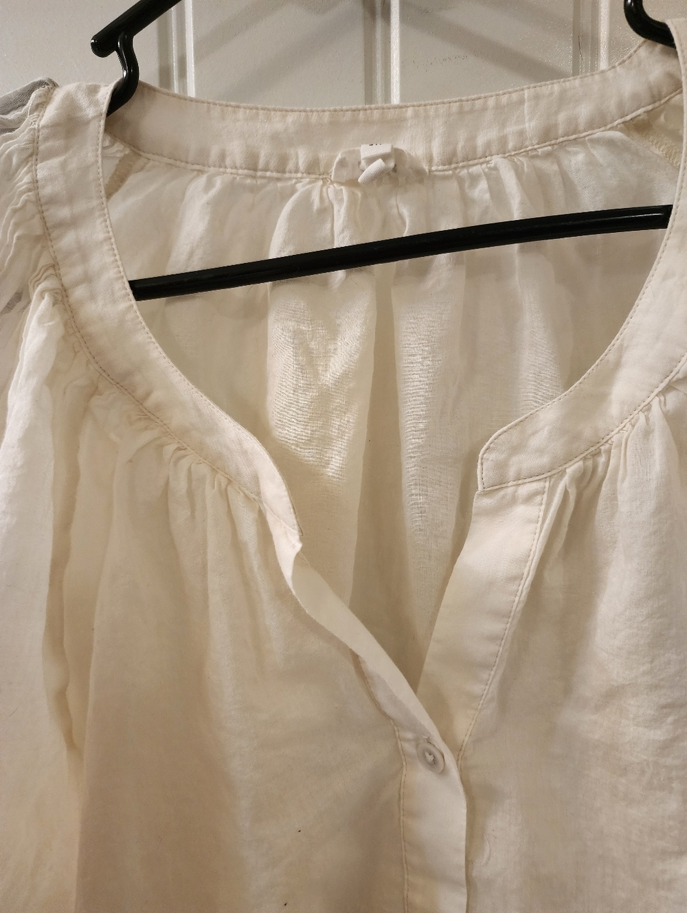 AERIE Cream Boho Blouse Lace Sleeve Button Top Cotton Size S - Picture 3 of 6